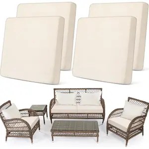 Set of 4 Stretch Patio Cushion Covers Sofa Couch Seat Chair Slipcovers Cushion Cover  Furniture Protector for Pets Washable(Beige,Seat Cover,Solid)