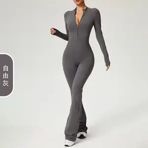 Zipper cloud feeling long sleeve yoga onesie high intensity fitness exercise one-piece tight