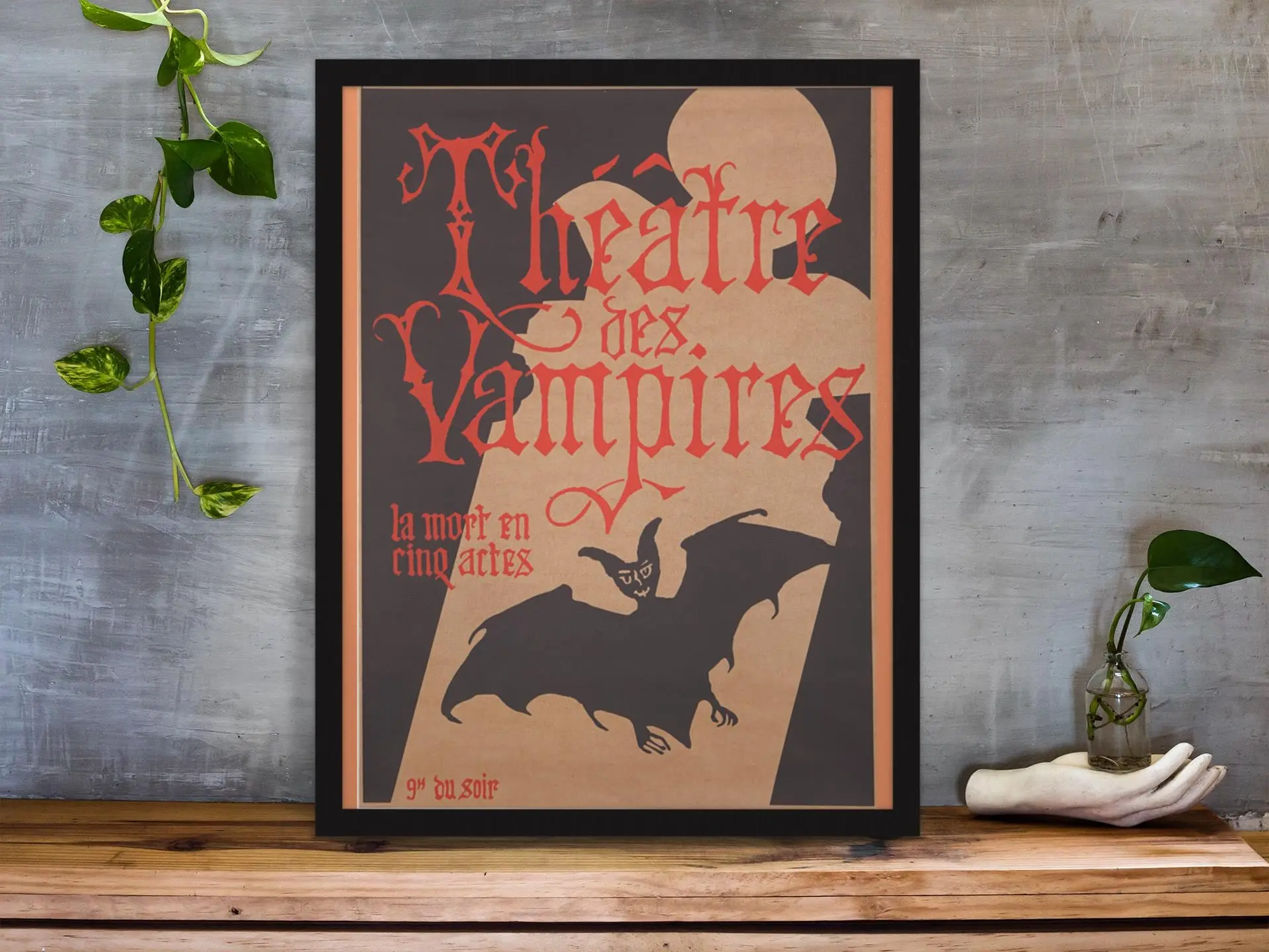 Vintage Vampire Theatre Poster, Gothic Bat Wall Art, Retro French Horror Print, Dark Academia Halloween Decor, Victorian Vampire Movie Artwork, Spooky Bedroom and Living Room Wall Decor, Gift for Horror Fans, Goth Lovers, Birthdays and Haunted Home