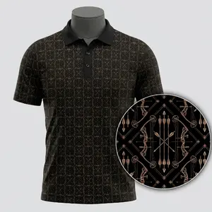 [ Ship From US] Men’s Bowhunting Golf Polo Shirt, Black Bow Arrow Pattern Performance Polo, Archery Hunter Gift