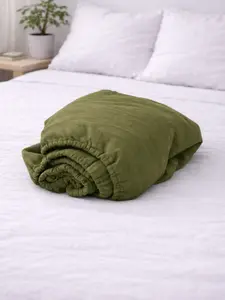 Olive Green Organic 100% Flax Linen Fitted Sheet