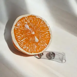 Orange Slice Badge Reel ID Holder Retractable Badge Reel Realistic Food Badge Real Compact Nostalgic Design Clear Swivel Belt Clip Retractable up to 28" Essential Tool for Professionals