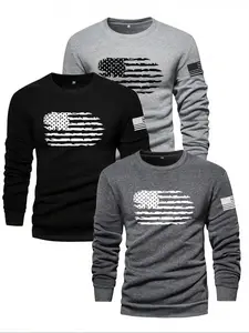 Men's American Flag Print Round Neck Patriotic Sweatshirt, Regular Fit Casual Long Sleeve Pullover for Daily Wear, Men's Top for Fall & Winter