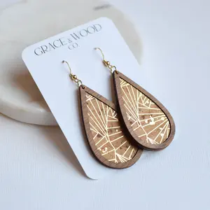Gold Geo Wood + Cork Teardrop