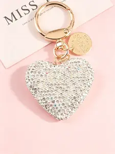 Elegant Heart Rhinestone Keychain for Women, Trendy Bling Ornament, Nice Present for Mother's Day & Friends