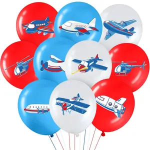 45 Pieces Airplane Balloons Bulk Airplane Theme Party Decorations Blue Red White Time Flies Birthday Balloons For Kids Boys Girls Birthday Aircraft Baby Shower Theme Party Supplies