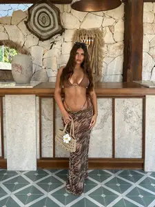 New Three-Piece Bikini Set, Sexy Vacation Style, Triangle Cup Top with Metal Rings, Low Waist Shorts, Matching Wrap Skirt, Swimsuit for Beach