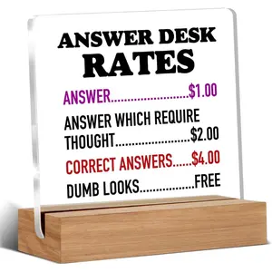 Wooden Base Acrylic Plaque, Answer Desk Acrylic Plaque, Office Desk Logo Decoration, Prank Gifts for Boss Employees, Home Decor, Signs