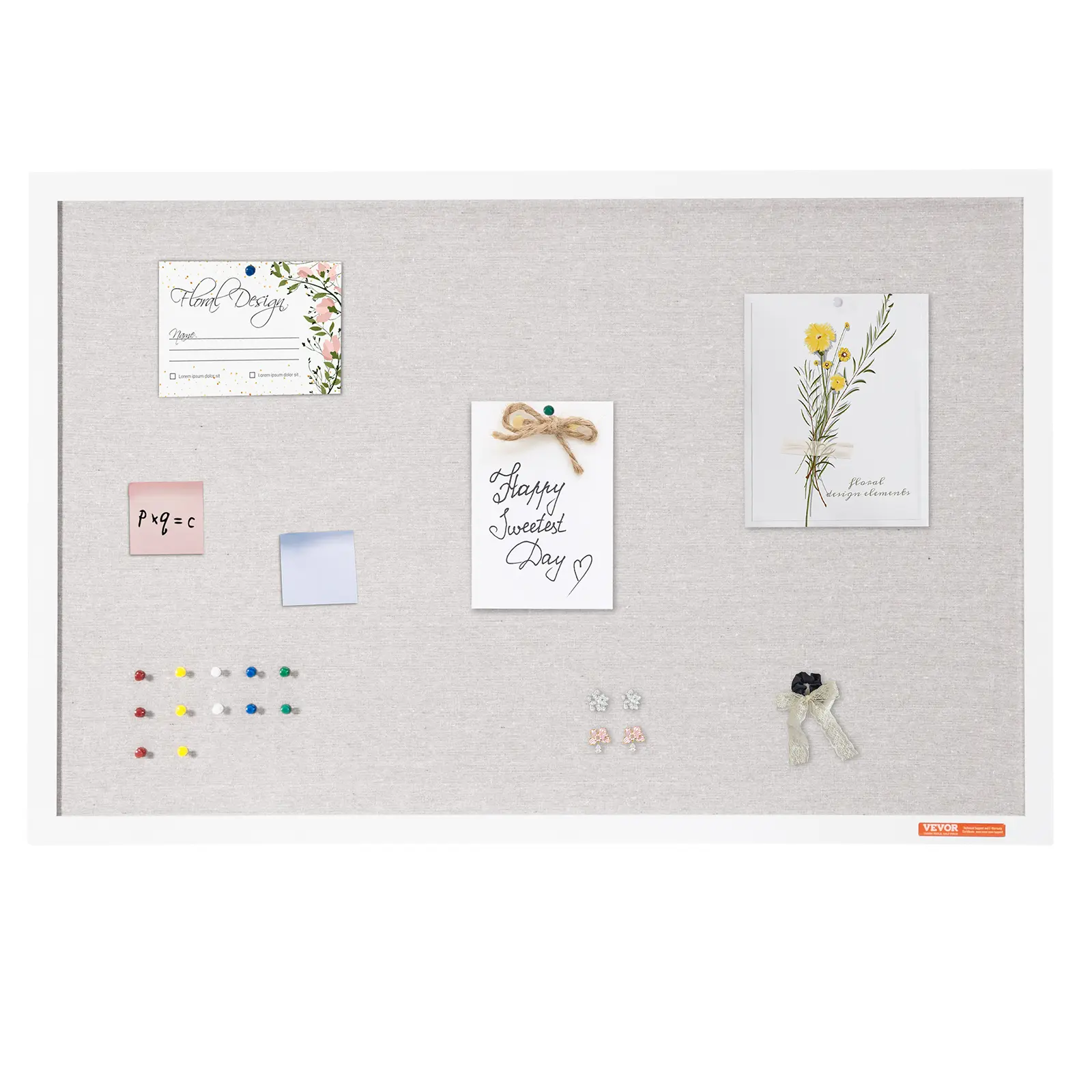VEVOR 36"x24" White Linen Surface MDF Frame Cork Board Kit - Wall-Mounted Pin Board, Durable Smooth Frame, Unisex Office Stationery & Home Supplies, Father's Day Gift Option for House & Classroom Must Haves