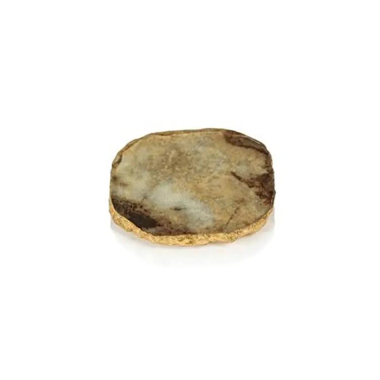 Agate Marble Glass Coaster w/Gold Rim- Brown Tone
