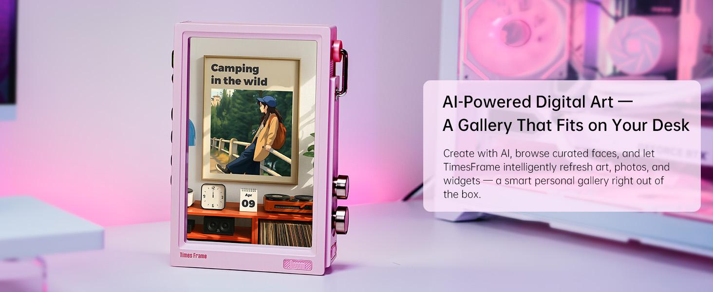 Divoom Times Frame 10.1in Pink Smart Desk Display - WiFi Digital Photo Frame with Transparent IPS Screen, 64GB Storage, Adjustable Color Changing RGB Ambient Light, Pixel Art, Remote Photo Sharing, Modern Decor for Cool Room Decor BackToSchool, Colorful,,