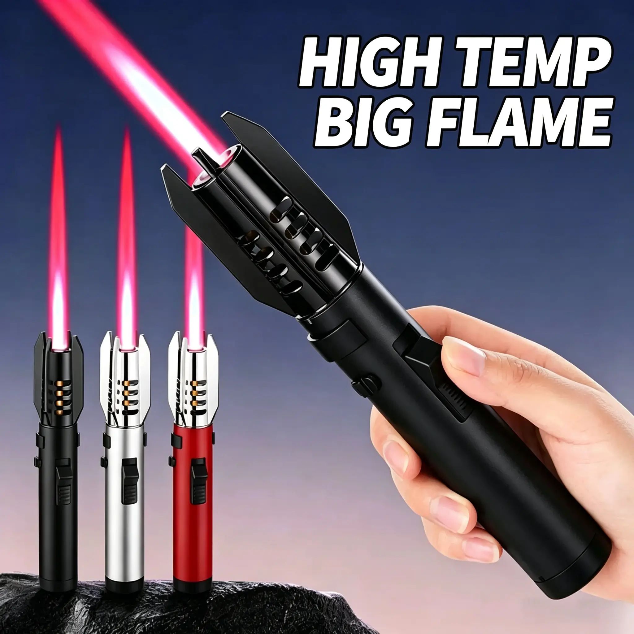 Metal windproof torch lighter, metal gas lighter, kitchen baking flamethrower, cigar-specific tools, suitable for outdoor ignition, welding, barbecue charcoal fire, boyfriend's festival gift