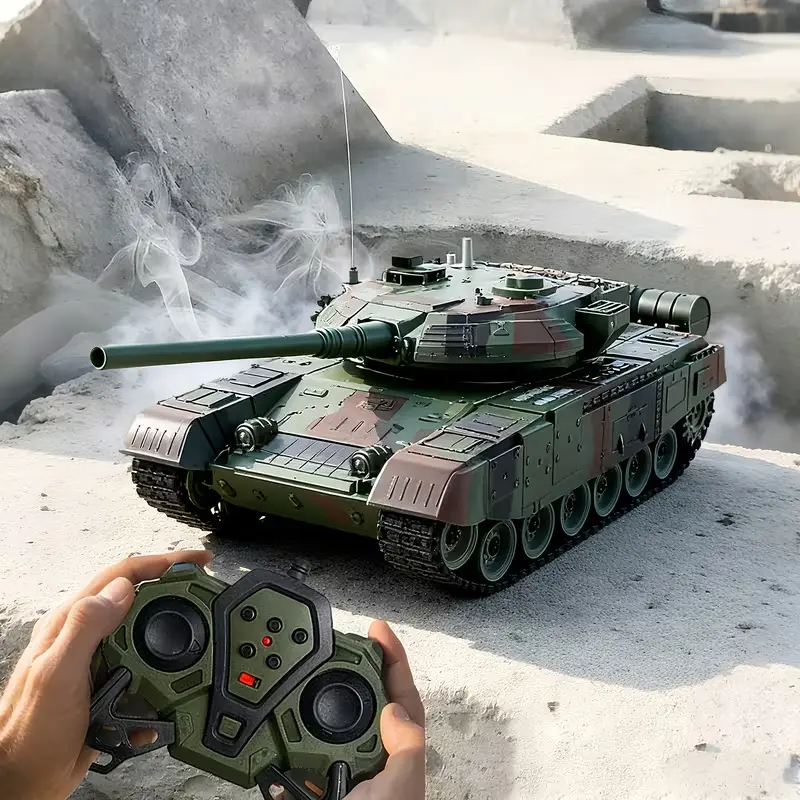 Durable 1:28 Scale RC Battle Tank Toy, 2.4GHz Remote Control, Realistic Rotating Turret & Look, Firing & Sound Effects, All-Terrain Tracks, Rechargeable, Indoor/Outdoor Play