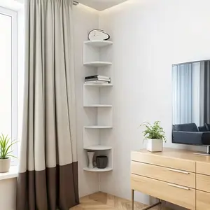 Corner Storage Shelf Multi Tier Wall Mount Wall Corner Organizer Space Saving Display Rack White Farmhouse Shelf Living Room Sofa Side Book Shelf Kitchen Corner Storage Apartment Dorm Home Organizer