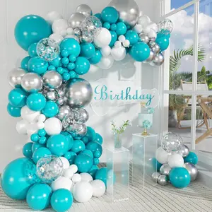 147Pcs Teal Balloon Arch Garland Kit, 18 12 10 5 Inch Turquoise Metallic Silver White Balloons For Birthday Graduation Baby Shower Wedding Beach Party Decoration