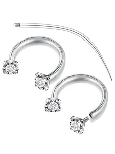 16g Hoop Nose Ring with Piercing Tool, Surgical Grade Low Allergy 316L Stainless Steel, Zirconia Inlay, Unisex Jewelry for Nose, Ear, Lip