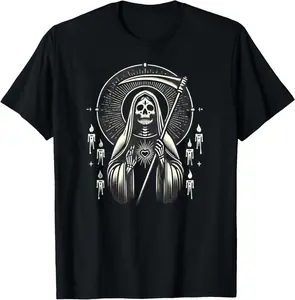 Santa Muerte Sacred Art – Mystical Skeleton with Scythe Summer Casual Shortsleeve Cotton T-Shirt