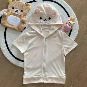 Spring Summer New Cute Bear Ears Zip Up Hoodie Japanese Sweet Girl Casual Loose Sweatshirt Women Cardigan Anime Hoodie Y2k Top