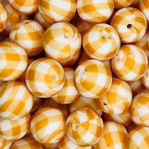 Harvest Plaid Printed 15mm Silicone Bead Set of 3