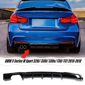 MUTUSAISI Rear Diffuser Fit for BMW 3 Series M Sport 328i/ 330i/ 330e/ F30/ F31 2013-2018 Accessories, M-Tech Dual Muffer Single Out Rear Bumper Lower Lip Splitter Exterior Part