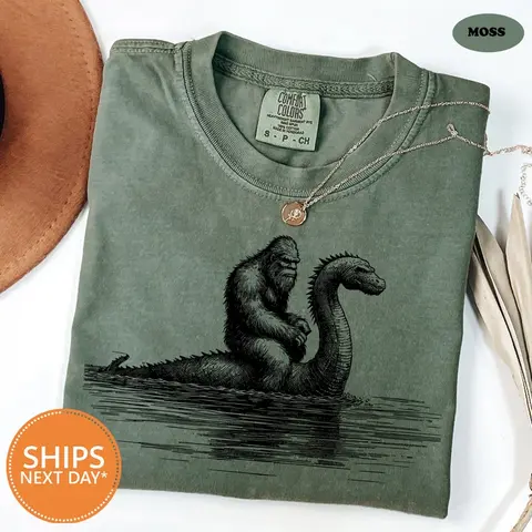 Comfort Colors Funny Bigfoot & Loch Ness Monster Shirt, Cryptid Graphic Tee, Vintage Sasquatch T-Shirt, Retro Mythical Creature Shirt, Funny Cryptid Lover Gift