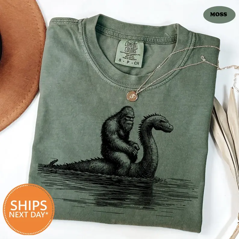 Comfort Colors Funny Bigfoot & Loch Ness Monster Shirt, Cryptid Graphic Tee, Vintage Sasquatch T-Shirt, Retro Mythical Creature Shirt, Funny Cryptid Lover Gift