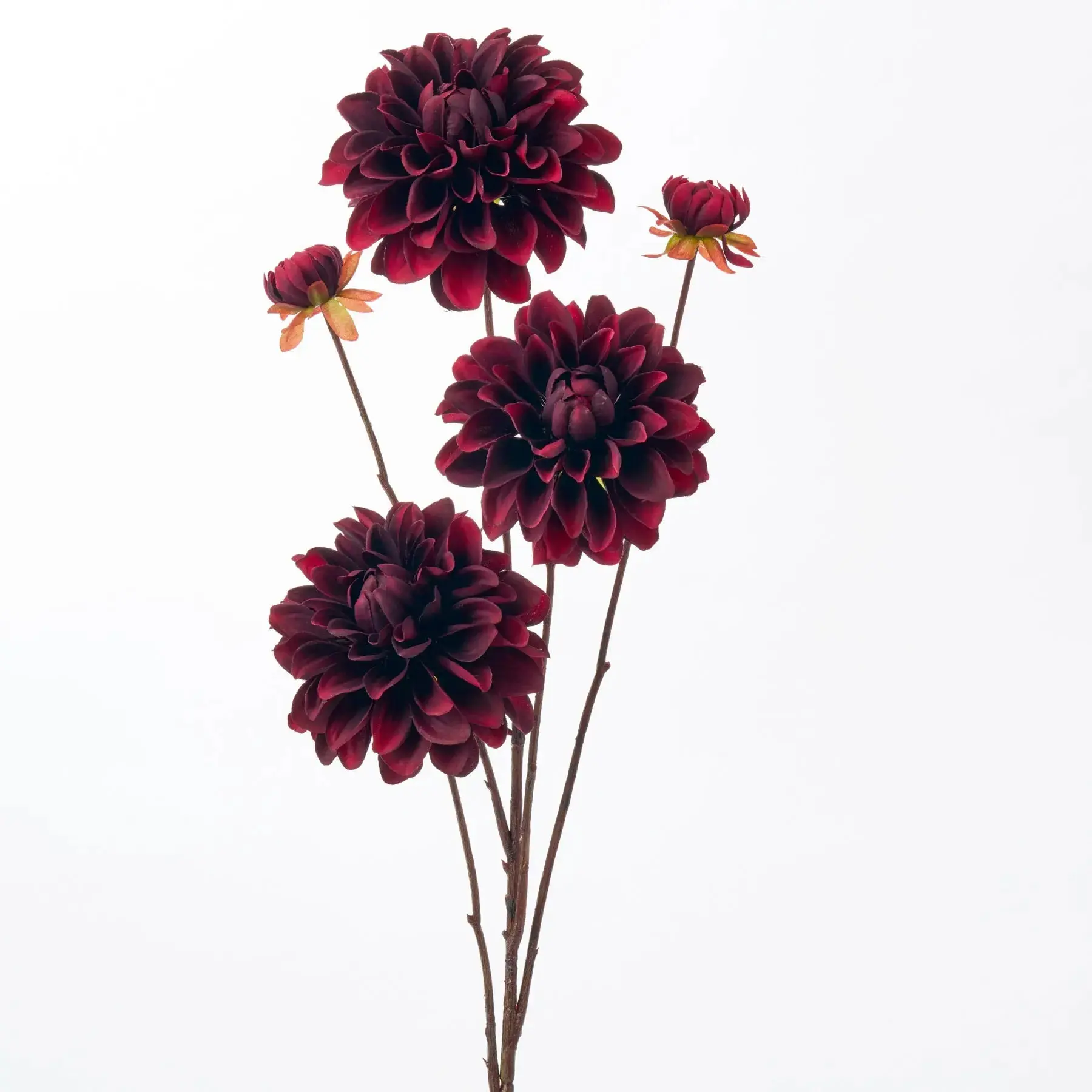 35in Dark Maroon Silk Artificial Dahlia Bouquet Stem Spray - Bloom, Bud, Leaf Accent Decorative Floral Arrangement Centerpiece for Home Decor, Botanical Aesthetic Artificial Bouquets, Floral Decorative Flowers Plants & Fruit