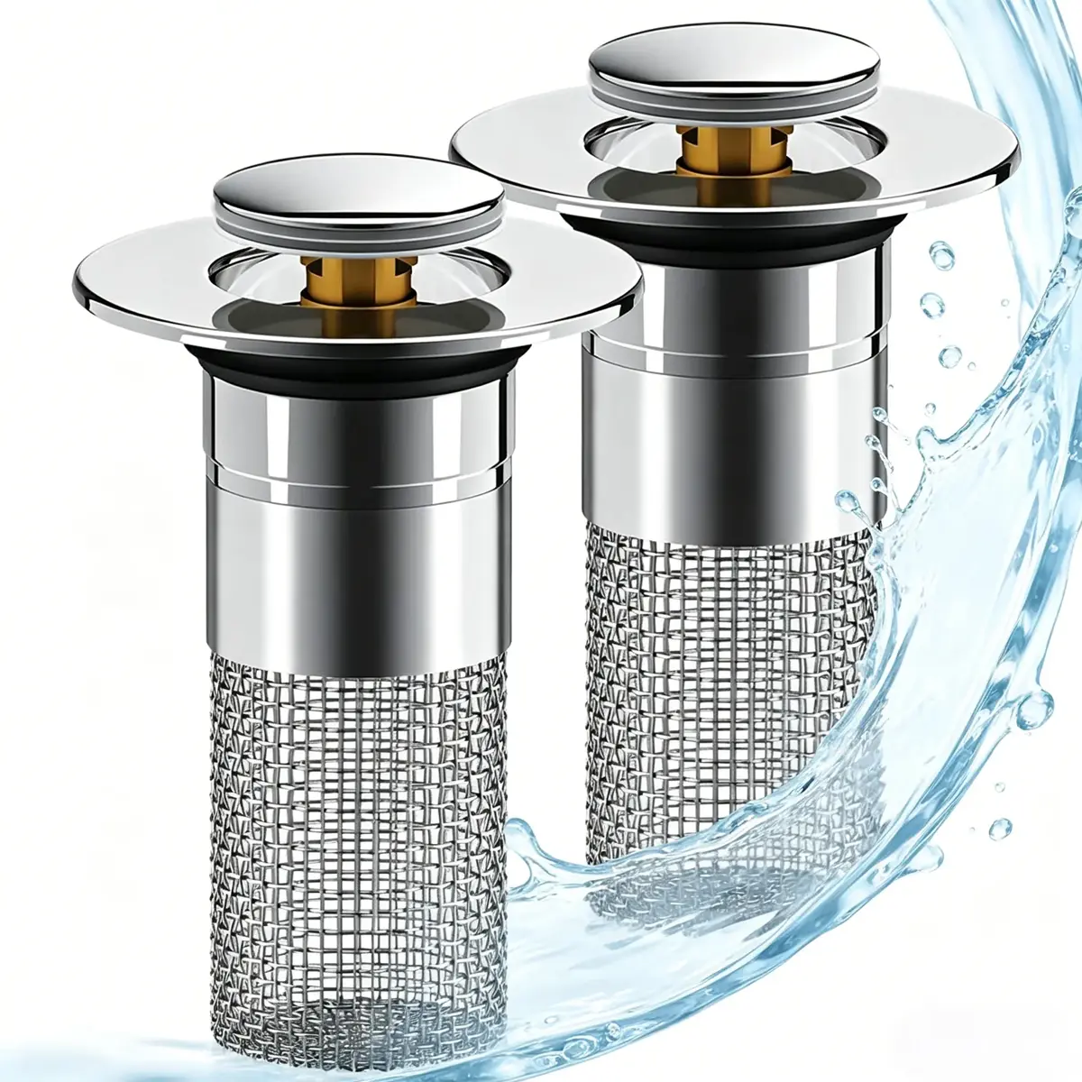 Stainless Steel Bathtub Drain Stopper with Brass Core, Built-In Hair Filter Basket for Easy Cleaning, Multi-Size Universal Metal Plug for Bathroom Sinks
