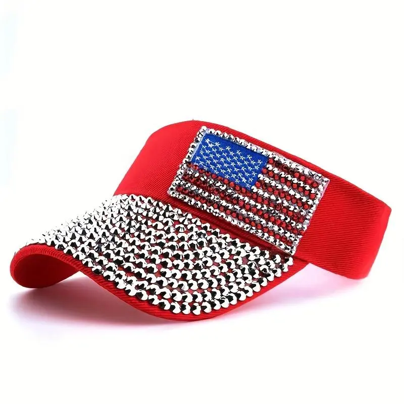 1pc American Flag Rhinestone Embellished Visor - Fashionable UV Protection, Adju