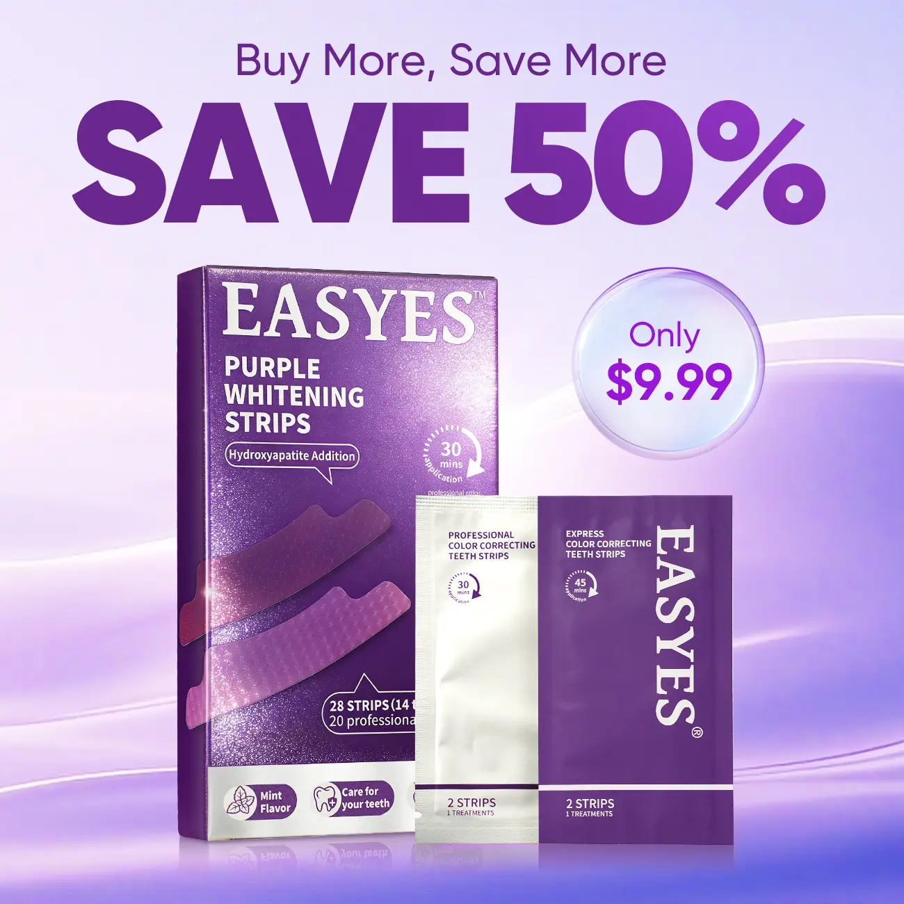 【Easyes】Purple Non-Slip Teeth Whitening Strips - Enamel Safe & Sensitivity Free 7/14  Whitening Sessions Combining Whitening and Colour Correction Residue-Free Non-Slip Dry Strip Technology -Y