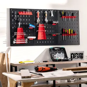 Pegboard Wall Storage Kit — 4-Foot Metal Tool Board for Garages & Workshops (Includes 3 Pegboards, Drill Holder, Wrench Rack, and Hook Accessories)