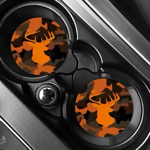 Orange Camo Deer Car Coasters - Unique Design for Car Decoration