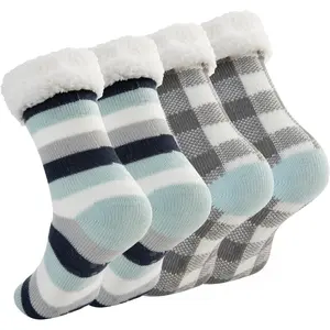 DG Hill Sock Slippers for Women - 2 Pack Non Slip Socks - Fuzzy Socks Warm Socks with Grippers Sherpa Fleece Lined Thermal DG Hill