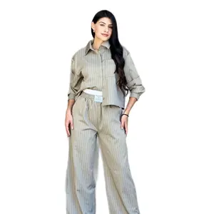 Set de dos Piezas Manga Large 100% Poliéster - Women's Cami with Button Front and Long Sleeves - Womenswear