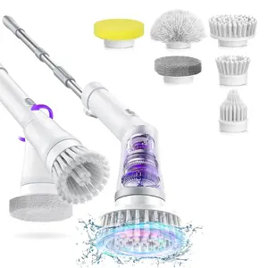 Electric Spin Scrubber, Cordless Cleaning Brush IPX7 Waterproof with 6 Replaceable Brush Heads, 2H Power Dual Speed, Shower Scrubber with Extension Handle for Bathroom Tub Tile Floor Car