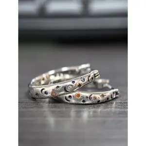 Star & Moon Engravings Hoop Earrings, Fashion Jewelry for Party, Daily Clothing Decor, Trendy All-Match & Exquisite Jewelry for Birthday Gift, Fashionable Hoop Earrings