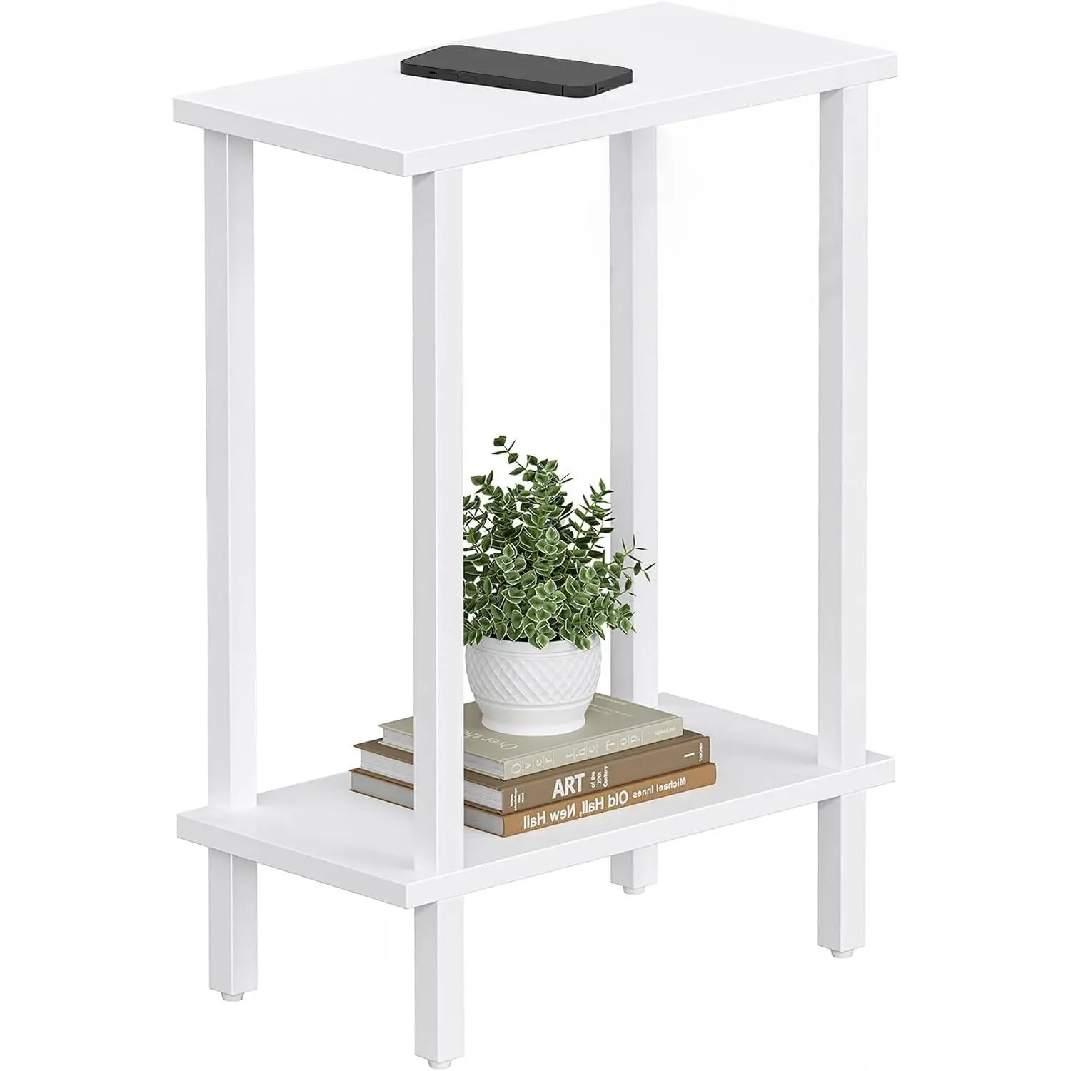 TUTOTAK Narrow Side Table, 2-Tier Small End Table for Couch | Skinny Sofa Table, Slim Nightstand, Easy Assembly for Living Room, Bedroom, White TB01BW062