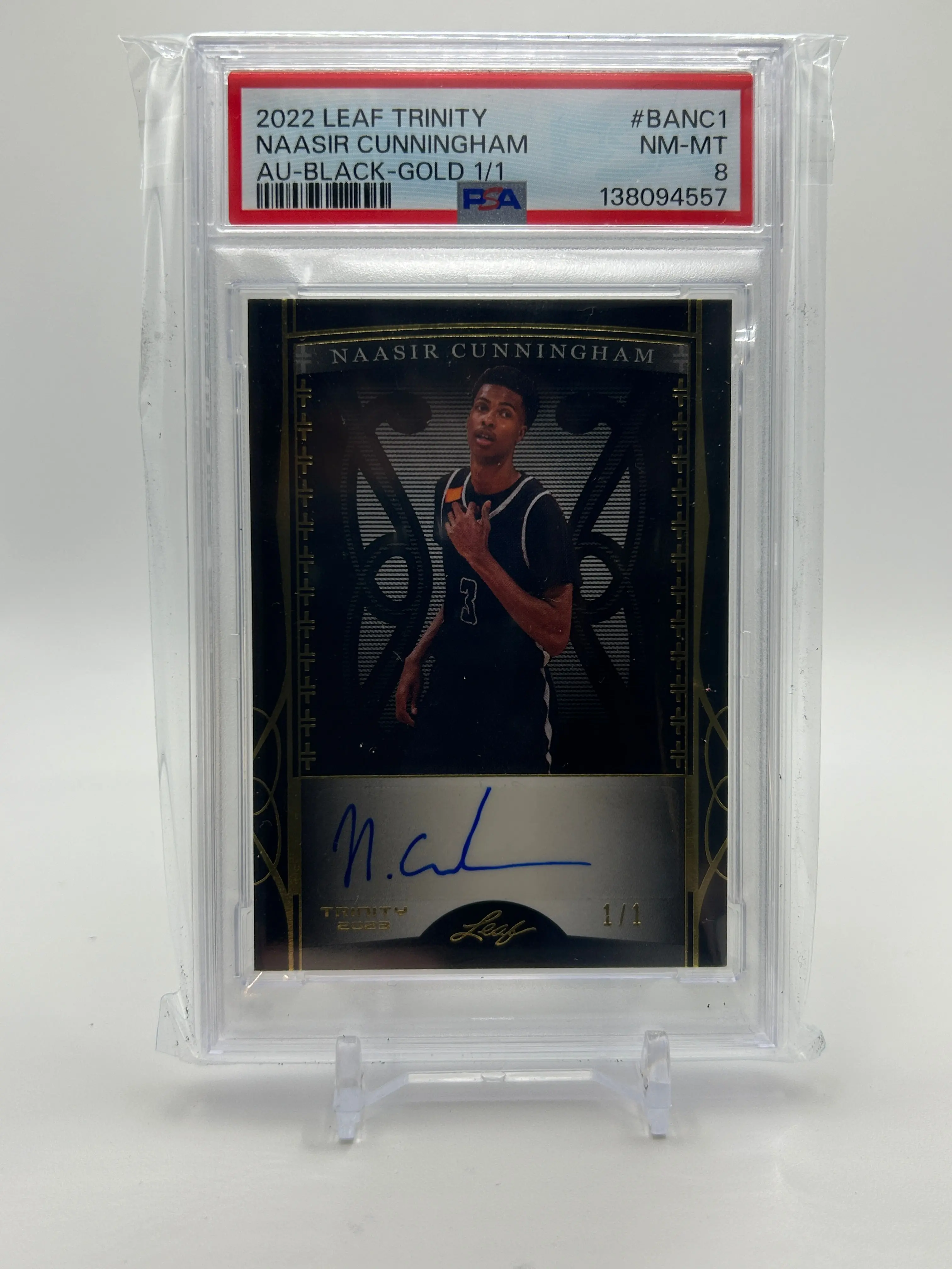 2022-23 Leaf Trinity Naasir Cunningham Black Gold Auto 1/1 PSA 8