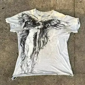 Classic Y2K Gothic Style T-shirt Print Oversized T Shirt High Street Shirts Gothic Round Neck Cotton Tops New Mens Women T Shirt