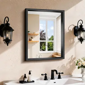 18"x24" Black Mirror with Chunky Box Metal Frame, Brushed Finish Rectangular Bathroom Mirrors for Over Sink, Living Room, Entryway, Tempered Glass Mirror for Wall, Vertical or Horizontal