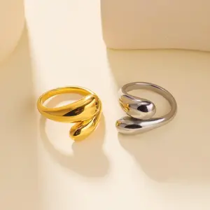 Non-tarnish chunky teardrop gold & silver rings for women, 18K gold-plated statement dome ring, stackable silver style, adjustable mixed metal jewelry.
