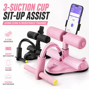 3 Suction Cup Sit Up Assistant 6 Tube Resistance Band Core Trainer with Phone Holder for Home Workouts