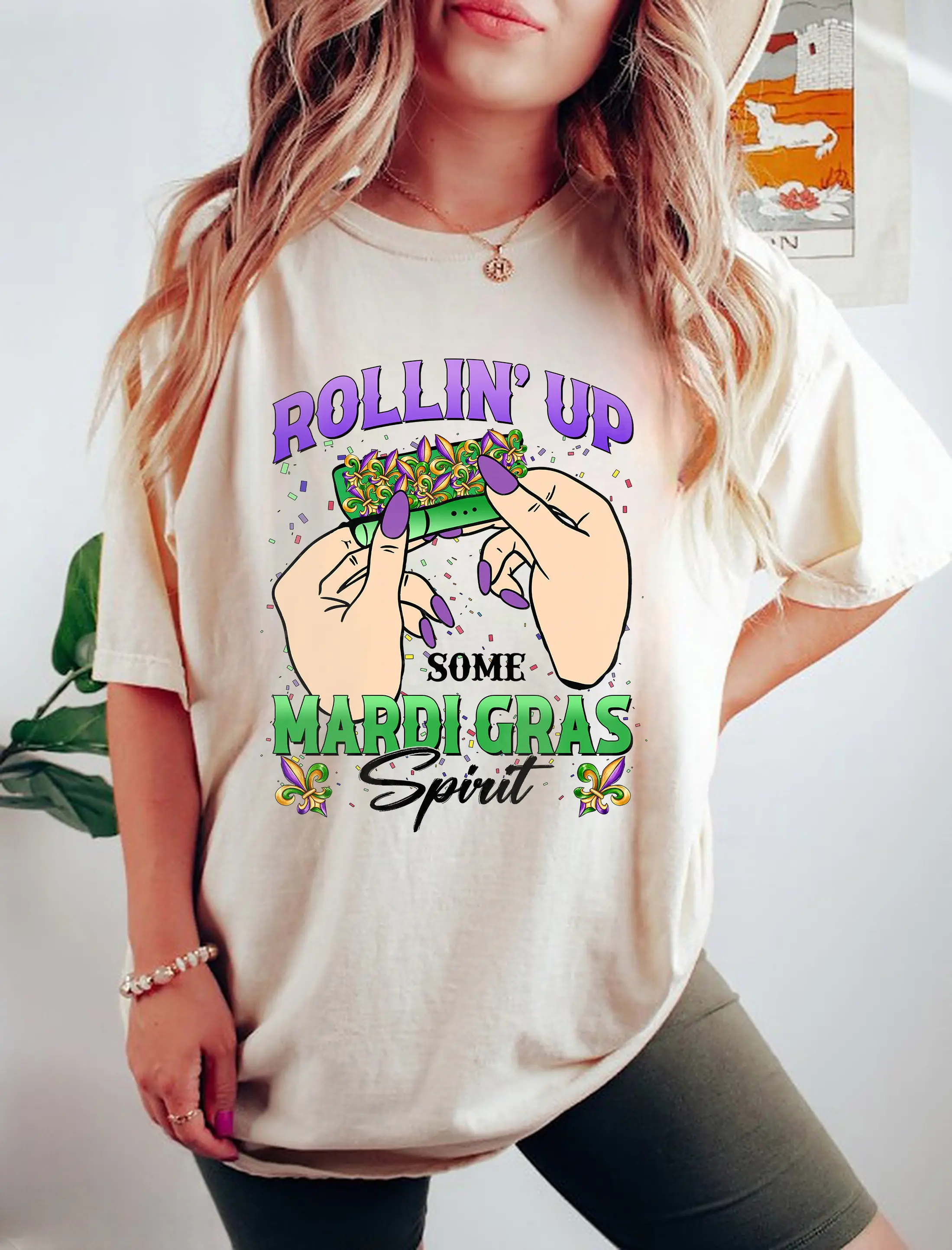 Rolling Up Some Mardi Gras Spirit Shirt, Gliter Mardi Gras Tee, Fat Tuesday Sweater, New Orleans Tee Cotton Fabric