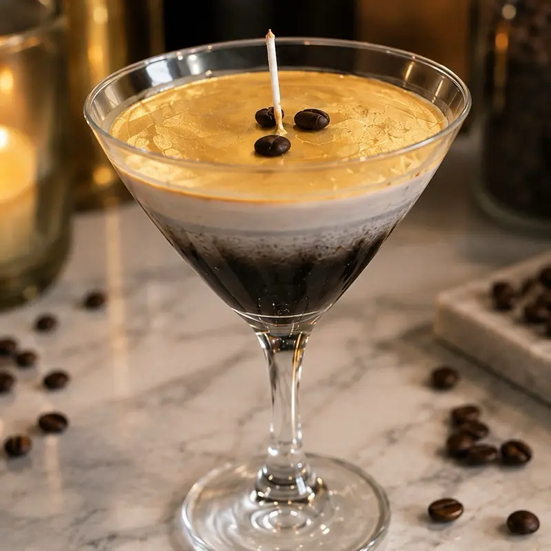 Espresso Scented Candle in Espresso Martini Glass - Hand Poured, Small Batch, Soy Blend Wax, Premium Fragrance, Coffee Lover's Candle