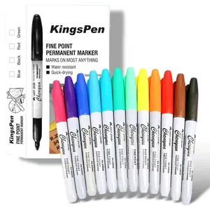 12 Colors Fine Point Permanent Markers, Waterproof & Smudge-Proof Pens, Durable Markers for School Classroom Office Art Painting