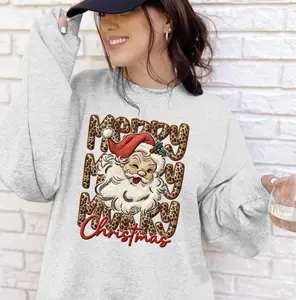 Leopard Merry Christmas Faux Yarn Sweatshirt or T-Shirt