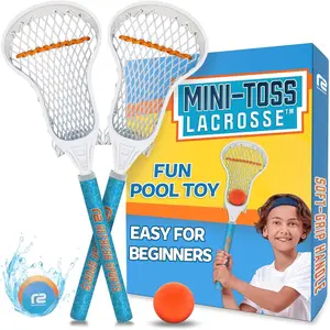Mini Toss Lacrosse Set – The Ultimate Game for the Pool or Beach & Backyard - Comes with Water Skipping Ball, Rubber Ball & 2 Sticks with Premium Full Size Basket for Easier Catching and Throwing