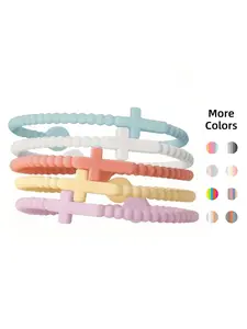 5Pcs Cute Random Color Hand Strap Thin Cross Silicone Bracelet New Fashion Bracelets Accessories Gifts Fashion Cross Bangle Cross Beads Bracelet