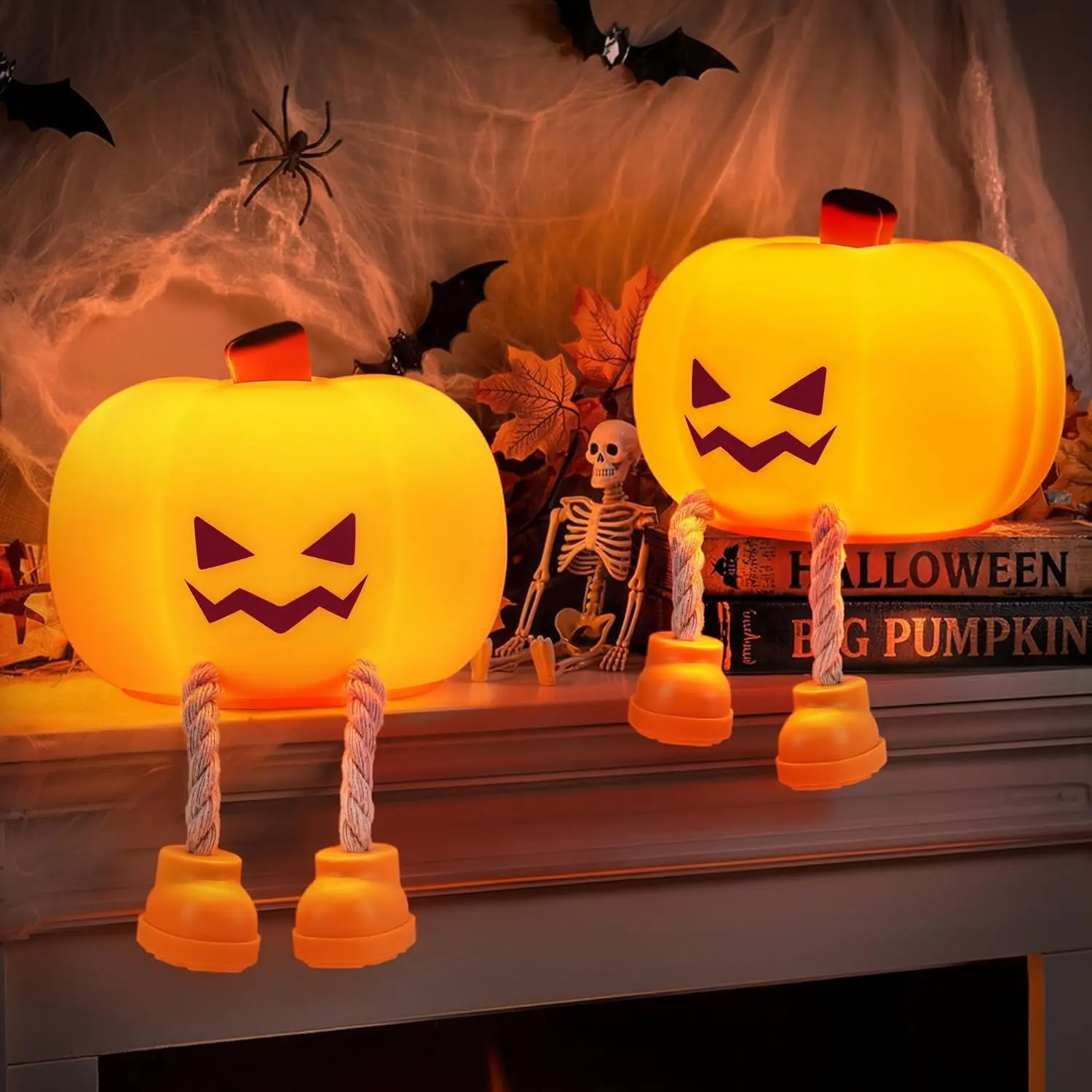 BrizLabs 2 Pack Pumpkin Night Light, Rechargeable Silicone Tap Control Night Light, Cute LED Pumpkin Night Lamp, Dimmable Touch Nursery Nightlight for Kids Baby Toddler Bedroom Bedside Halloween Decor