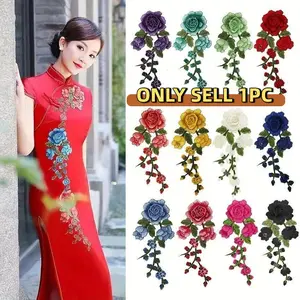 Colorful Embroidered Trim Patch Design Motif for Ethnic Cowboy Clothes, Water-Soluble Fabric Applique, DIY Sewing Accessory, Single Unit